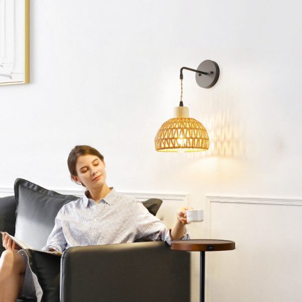 applique murale ronde en rotin